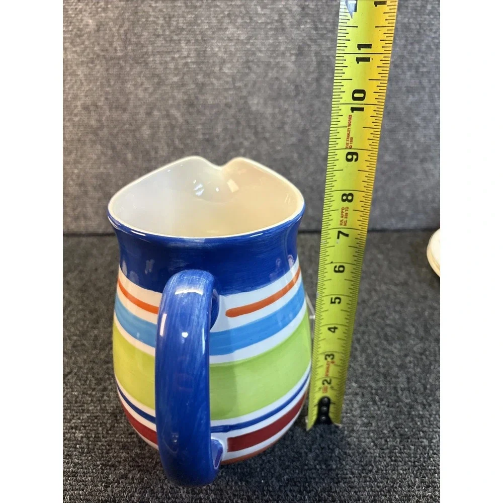 Tag~Striped Drinking Pitcher~Blue, Orange,‎ Red and Green